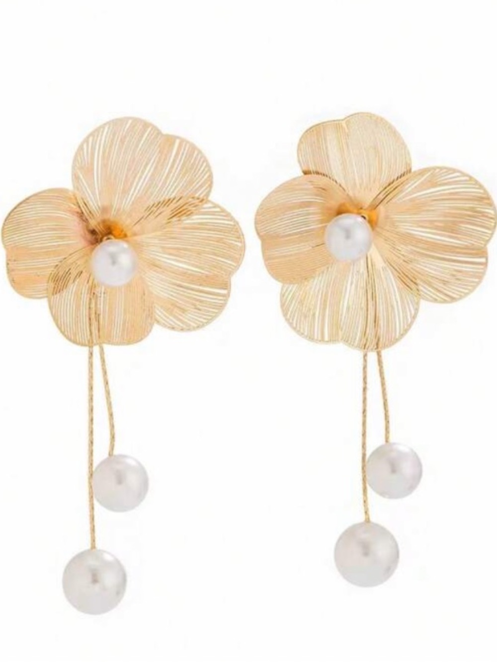 ⚪️🟡⚪️ GOLD HAWAIIAN FLORAL PEARL DROP POST EARRINGS❗️ ⚪️🟡⚪️ - Picture 3 of 3